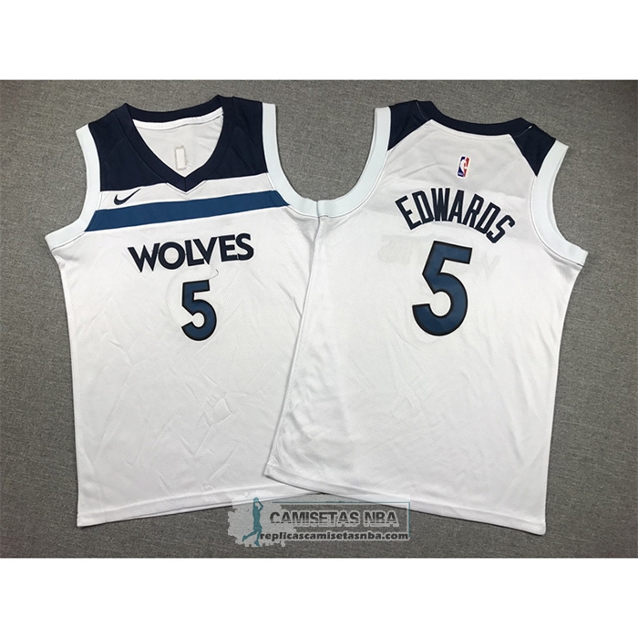 Camiseta Nino Minnesota Timberwolves Anthony Edwards NO 5 Association 2022-23 Blanco